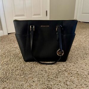 Michael Kors Black Saffiano Leather Tote with Gold Accents